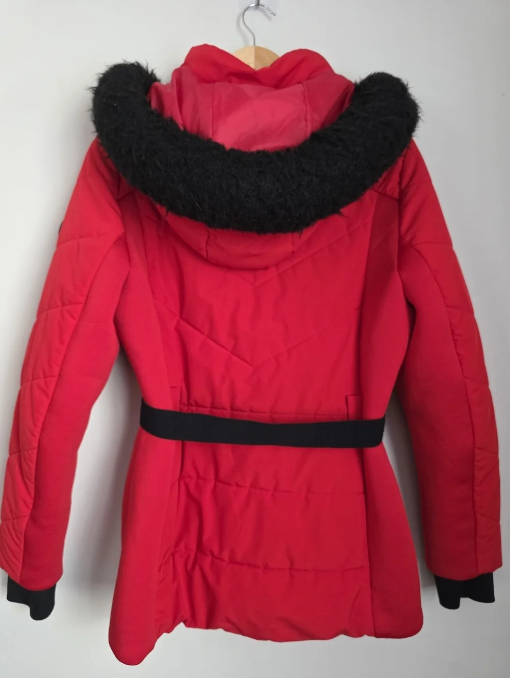 Michael Kors Red Puffer Jacket Belted Hooded M RRP $350 EUC